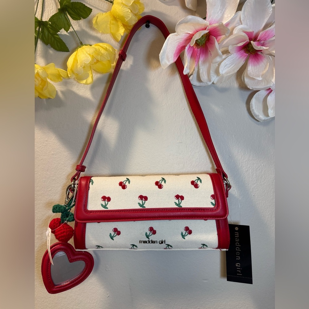 Madden Girl Red and White Cherry Embroidered Crossbody